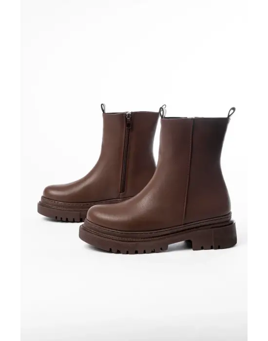 Kahverengi Luna Fermuarlı Günlük Kadın Bot