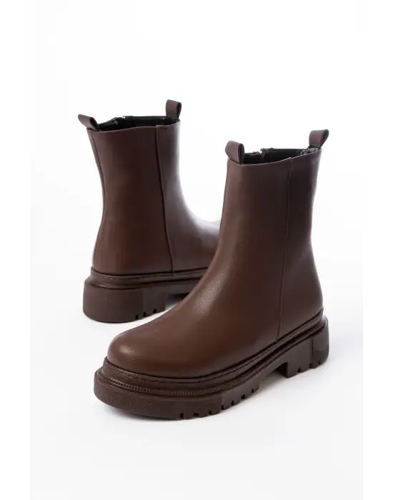 Kahverengi Luna Fermuarlı Günlük Kadın Bot