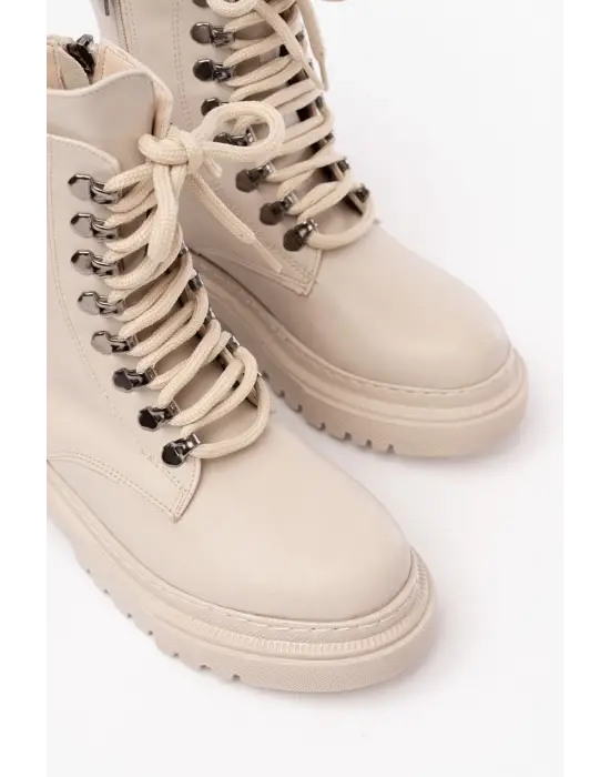 Bej Bağcıklı Fermuarlı Günlük Kadın Bot