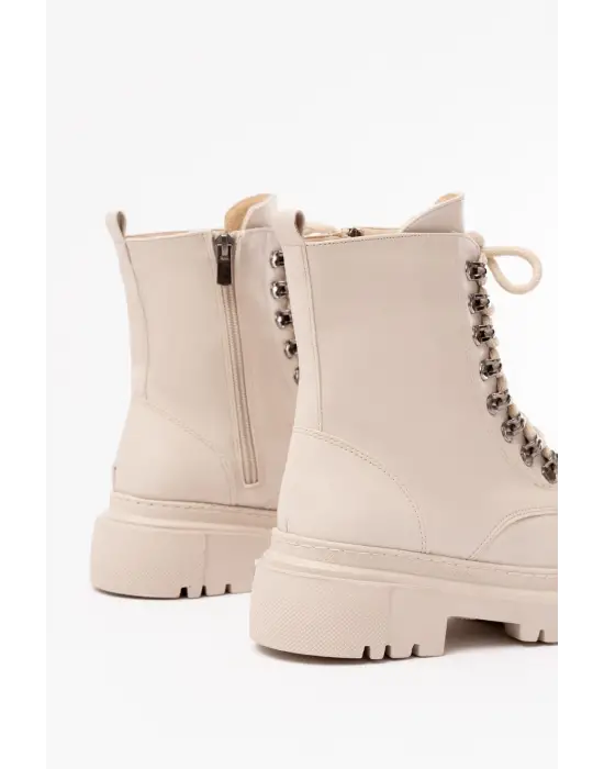 Bej Bağcıklı Fermuarlı Günlük Kadın Bot