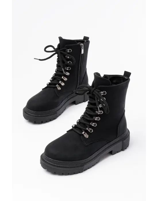 Siyah Bağcıklı Fermuarlı Günlük Kadın Bot