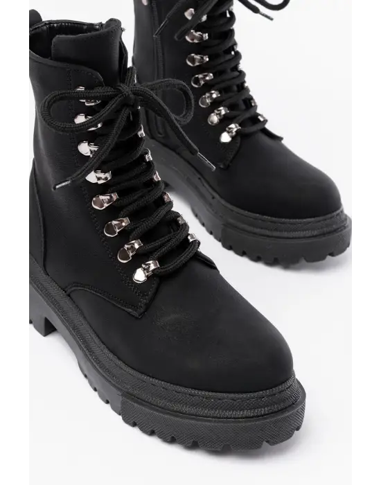 812-2121 Siyah Zümrüt Bağcıklı Fermuarlı Günlük Kadın Bot