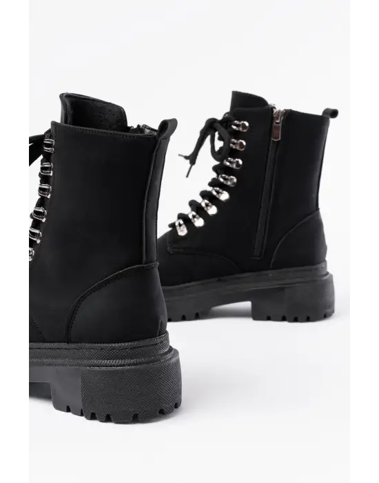 812-2121 Siyah Zümrüt Bağcıklı Fermuarlı Günlük Kadın Bot