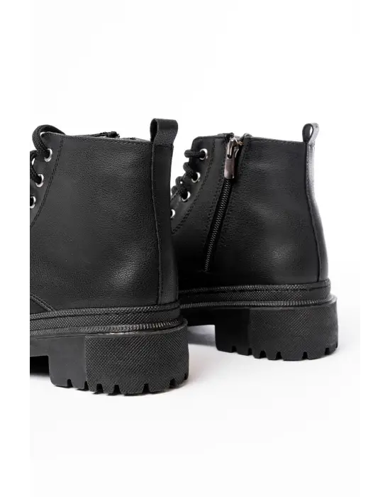 Siyah Bağcıklı Fermuarlı Günlük Kadın Bot