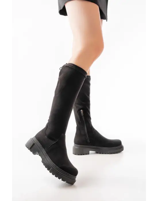 Siyah Süet Fermuarlı Günlük Kadın Çizme