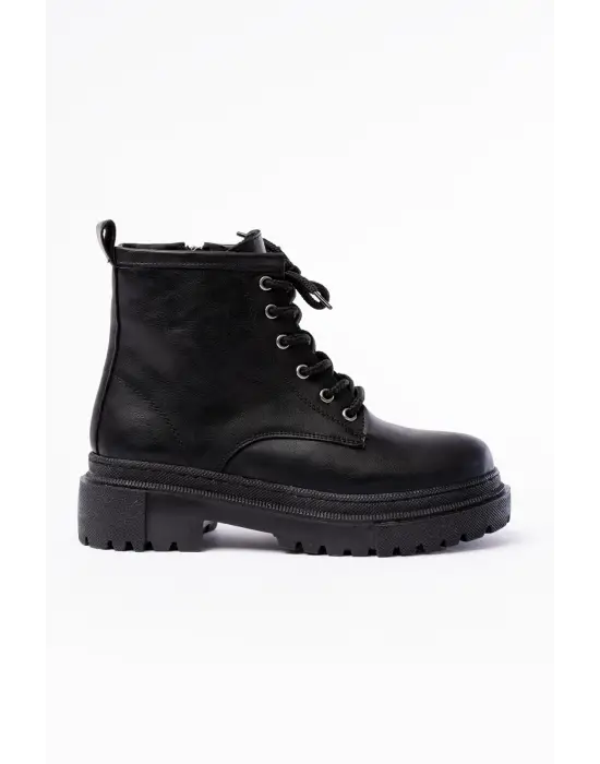 Siyah Bağcıklı Fermuarlı Günlük Kadın Bot