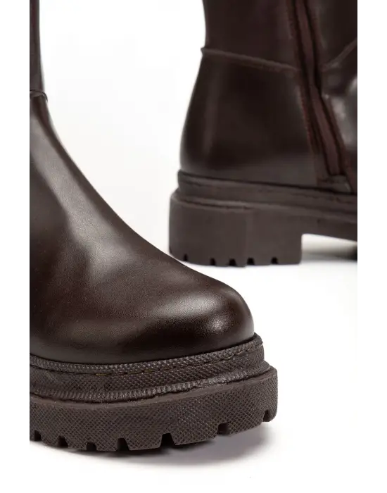 812-300 Kahverengi Fermuarlı Günlük Kadın Çizme