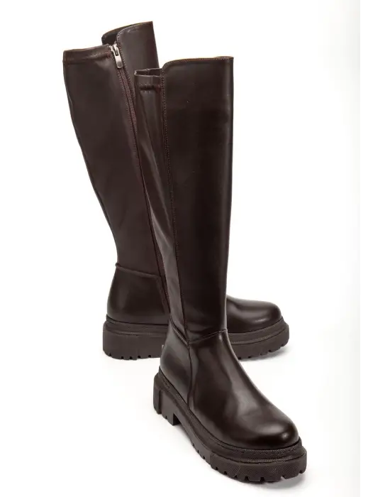 812-300 Kahverengi Fermuarlı Günlük Kadın Çizme