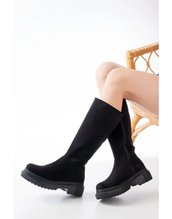 812-340 Siyah Süet Fermuarlı Günlük Kadın Çizme