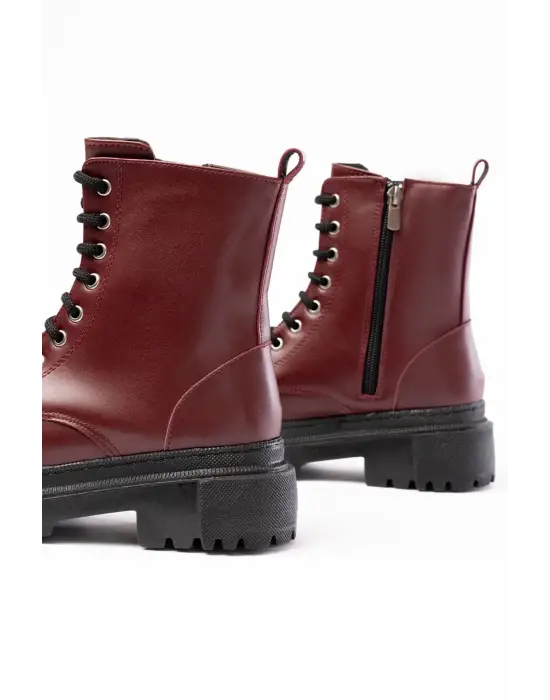 Bordo Bağcıklı Fermuarlı Günlük Kadın Bot