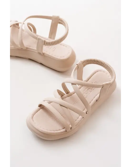 841-841 Bej Lastikli Kadın Günlük Sandalet