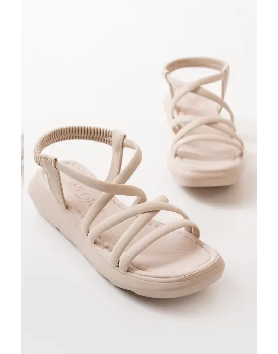 Bej Lastikli Kadın Sandalet