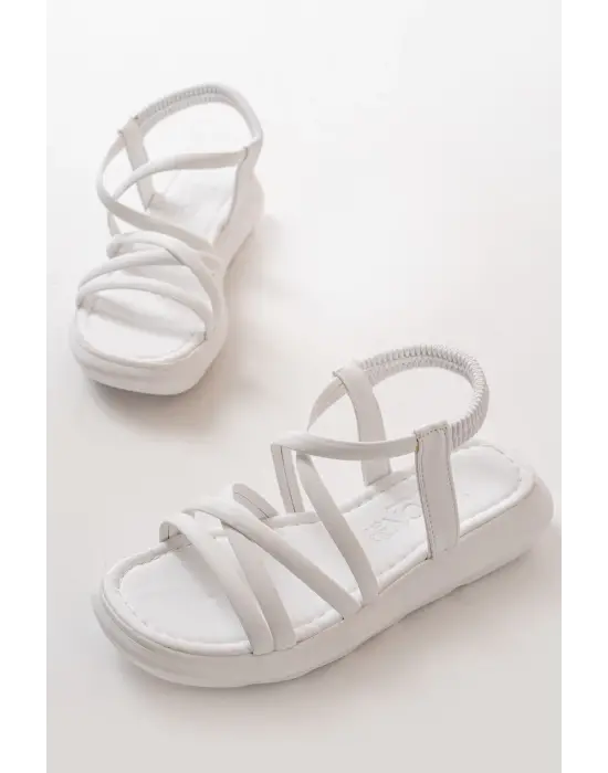 841-841 Beyaz Lastikli Günlük Kadın Sandalet
