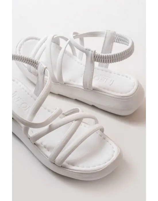841-841 Beyaz Lastikli Günlük Kadın Sandalet