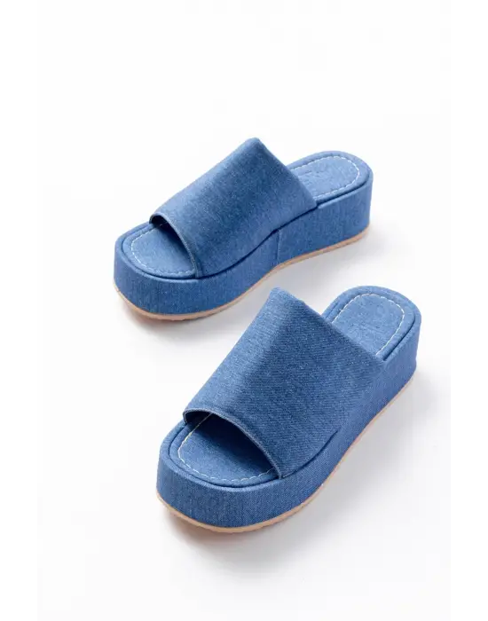 861-1011 Açık Kot Geniş Bantlı Dolgu Kadın Terlik