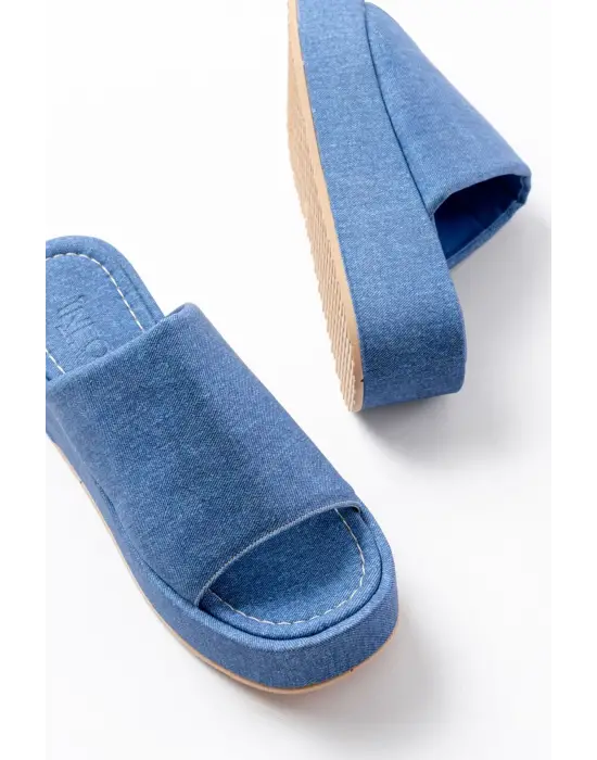 861-1011 Açık Kot Geniş Bantlı Dolgu Kadın Terlik