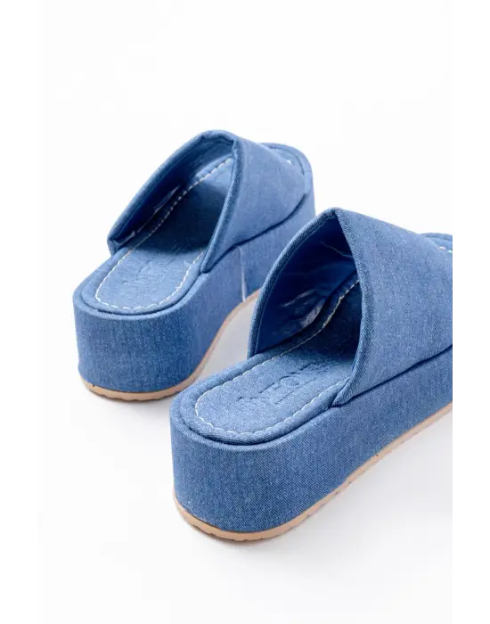 861-1011 Açık Kot Geniş Bantlı Dolgu Kadın Terlik