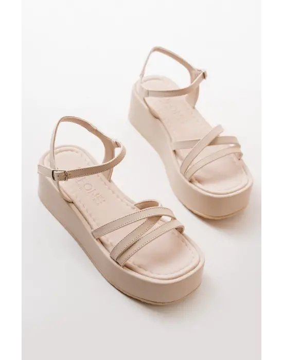 861-1016 Bej Dolgu Kadın Sandalet