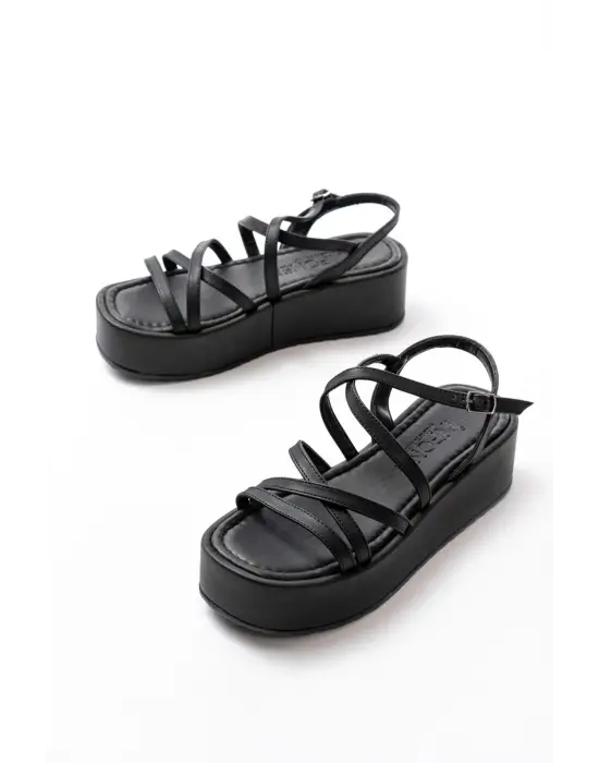 861-1029 Siyah Dolgu Kadın Sandalet