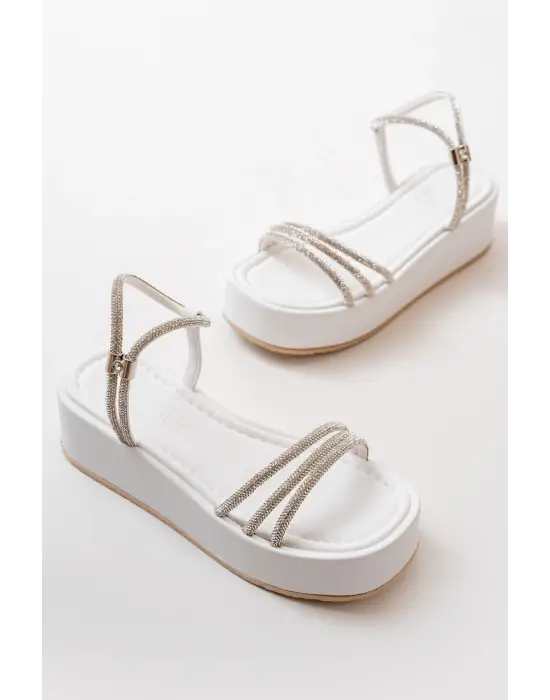 Beyaz Taşlı Dolgu Kadın Sandalet