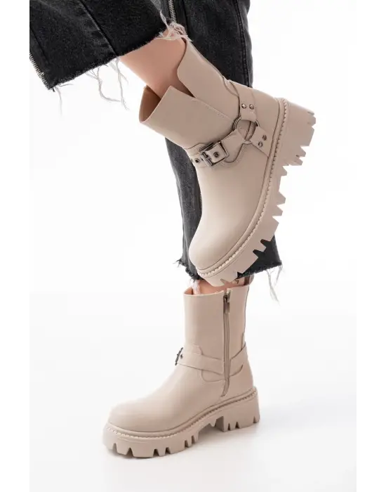 Bej Fermuarlı Günlük Kadın Bot