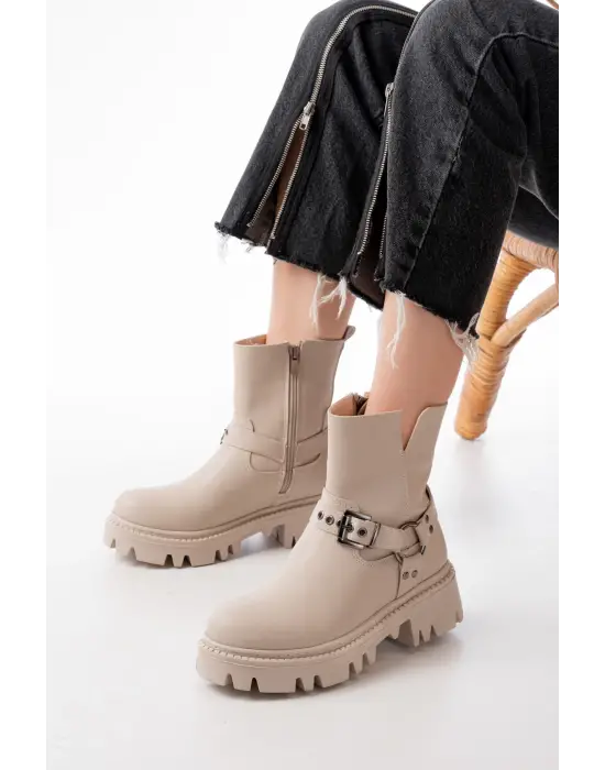 Bej Fermuarlı Günlük Kadın Bot