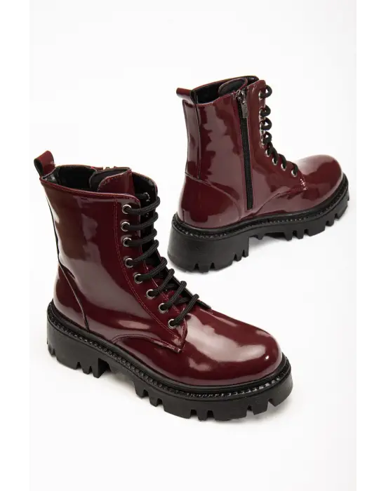 868-356 Bordo Rugan Bağcıklı Fermuarlı Günlük Kadın Bot