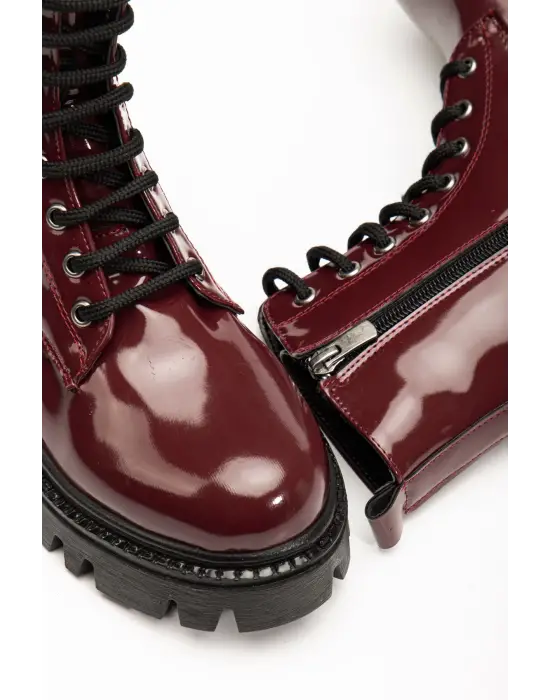 868-356 Bordo Rugan Bağcıklı Fermuarlı Günlük Kadın Bot