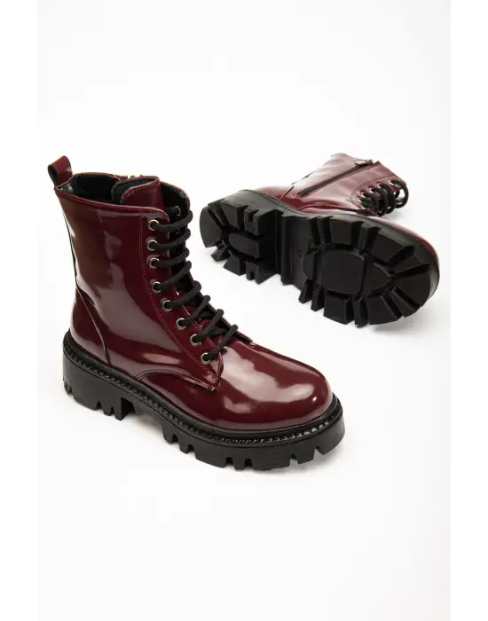 868-356 Bordo Rugan Bağcıklı Fermuarlı Günlük Kadın Bot