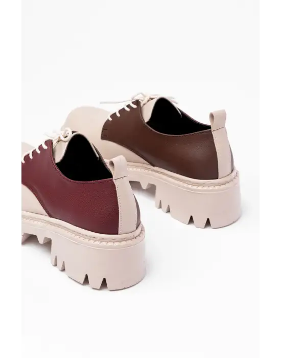 Bej Garni Bağcıklı Günlük Yüksek Tabanlı Loafer Ayakkabı