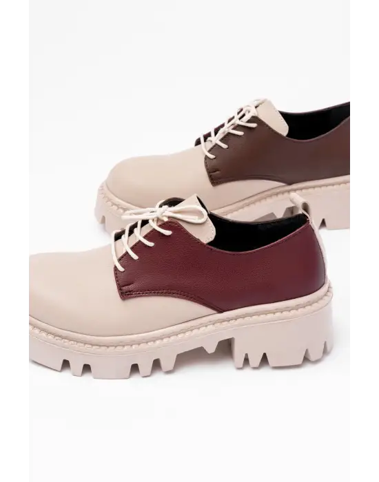 Bej Garni Bağcıklı Günlük Yüksek Tabanlı Loafer Ayakkabı