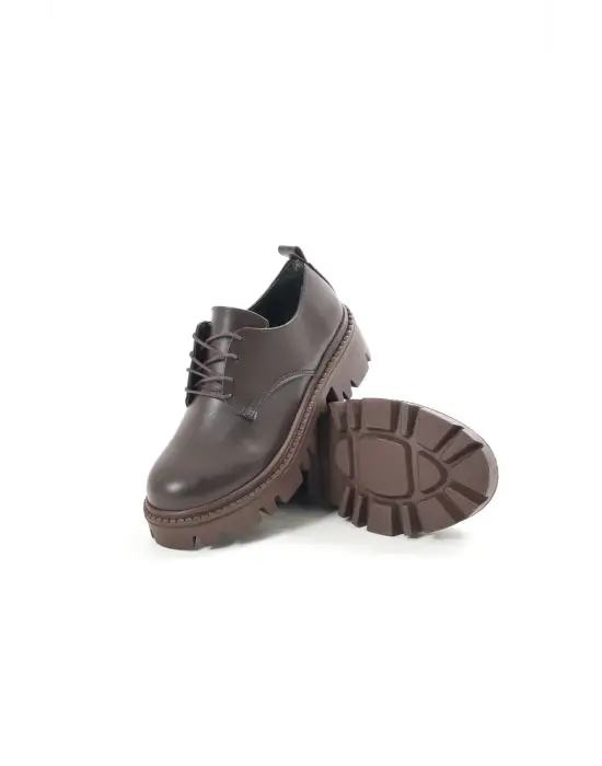 Kahverengi Bağcıklı Günlük Yüksek Tabanlı Loafer Ayakkabı