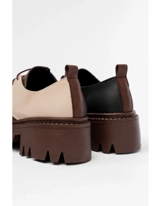 Kahverengi Garni Bağcıklı Günlük Yüksek Tabanlı Loafer Ayakkabı