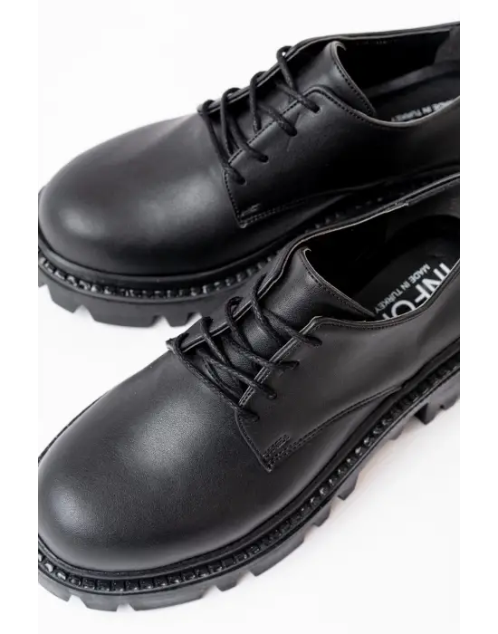 Siyah Bağcıklı Günlük Yüksek Tabanlı Loafer Ayakkabı