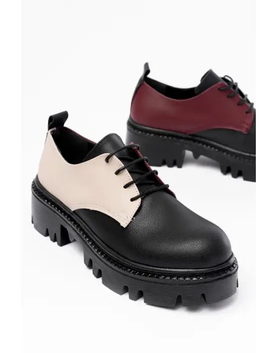 Siyah Garni Bağcıklı Günlük Yüksek Tabanlı Loafer Ayakkabı