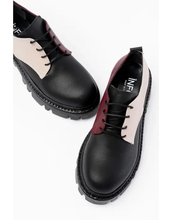 Siyah Garni Bağcıklı Günlük Yüksek Tabanlı Loafer Ayakkabı