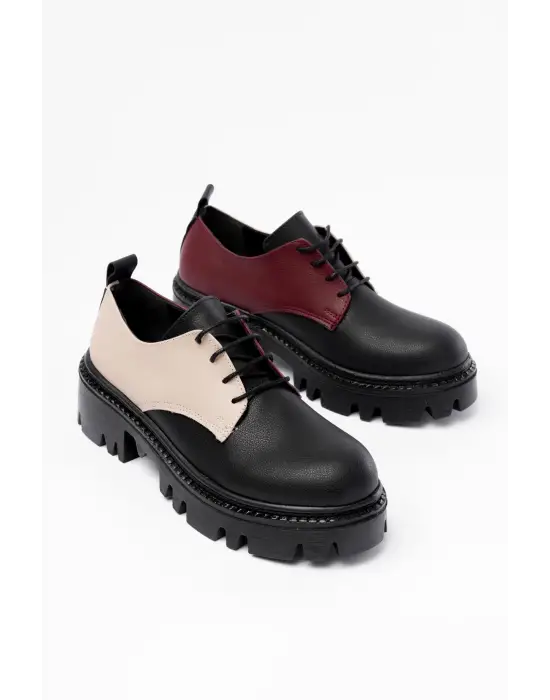 Siyah Garni Bağcıklı Günlük Yüksek Tabanlı Loafer Ayakkabı