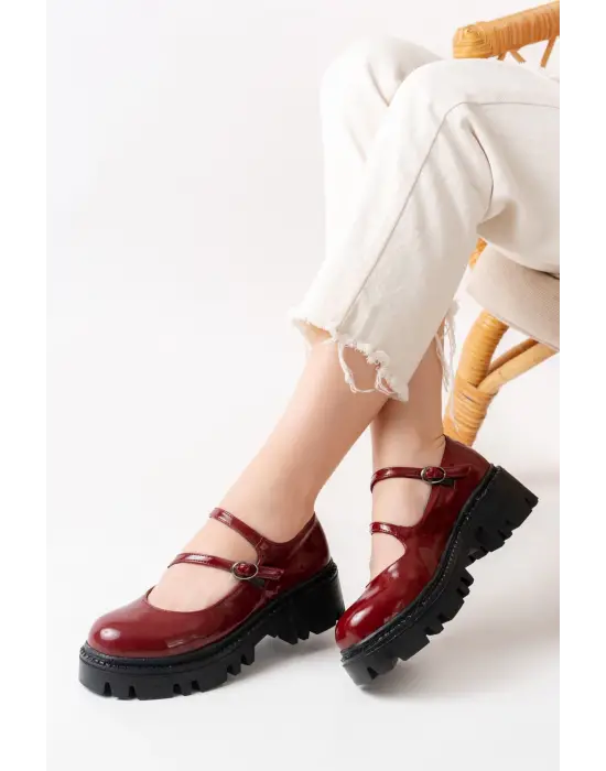 Bordo Rugan Günlük Yüksek Tabanlı Loafer Ayakkabı