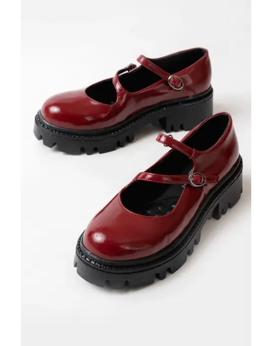 Bordo Rugan Günlük Yüksek Tabanlı Loafer Ayakkabı