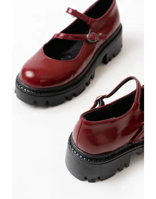 Bordo Rugan Günlük Yüksek Tabanlı Loafer Ayakkabı