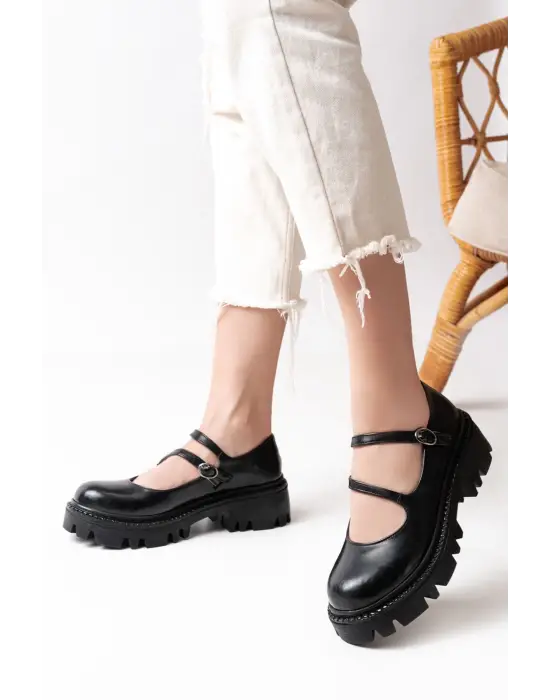 Siyah Rugan Günlük Yüksek Tabanlı Loafer Ayakkabı