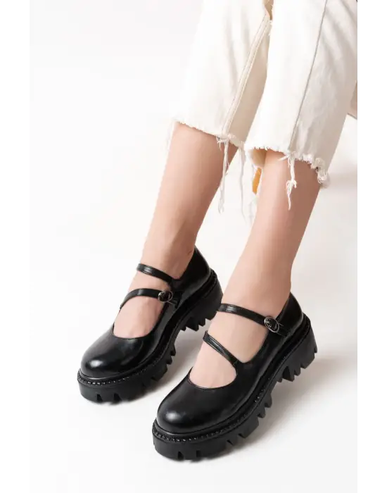 Siyah Rugan Günlük Yüksek Tabanlı Loafer Ayakkabı