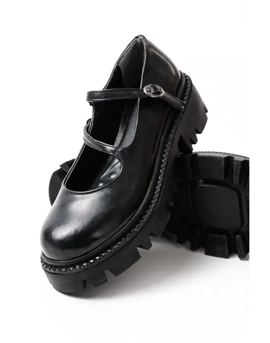 Siyah Rugan Günlük Yüksek Tabanlı Loafer Ayakkabı