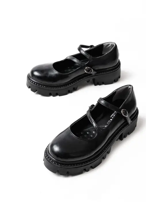 Siyah Rugan Günlük Yüksek Tabanlı Loafer Ayakkabı