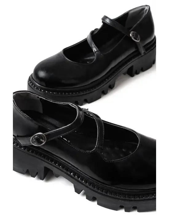 Siyah Rugan Günlük Yüksek Tabanlı Loafer Ayakkabı