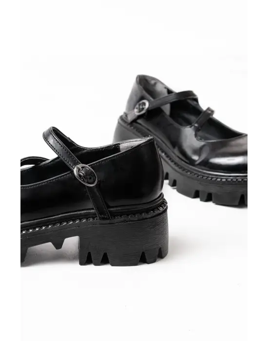 Siyah Rugan Günlük Yüksek Tabanlı Loafer Ayakkabı