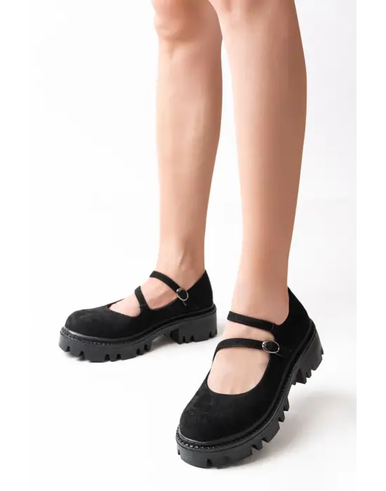 Siyah Süet Günlük Yüksek Tabanlı Loafer Ayakkabı