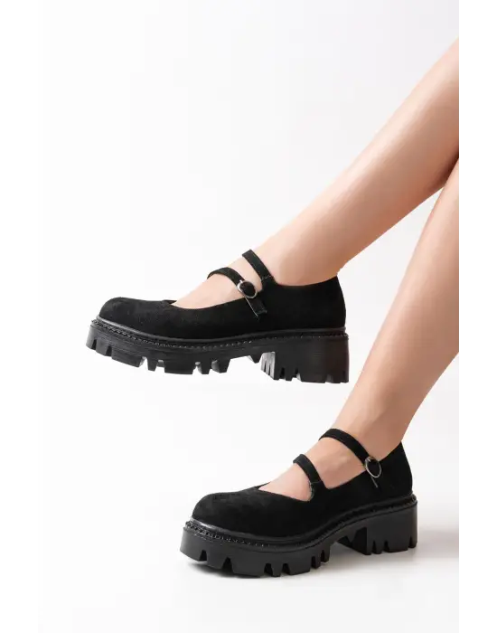 Siyah Süet Günlük Yüksek Tabanlı Loafer Ayakkabı