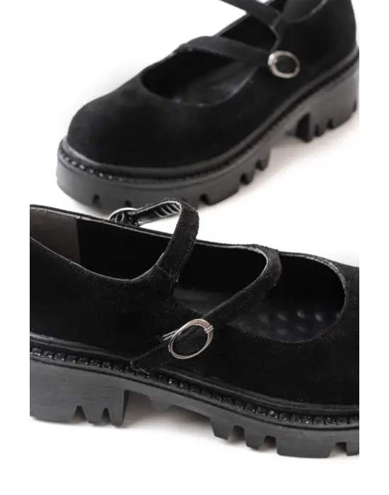 Siyah Süet Günlük Yüksek Tabanlı Loafer Ayakkabı