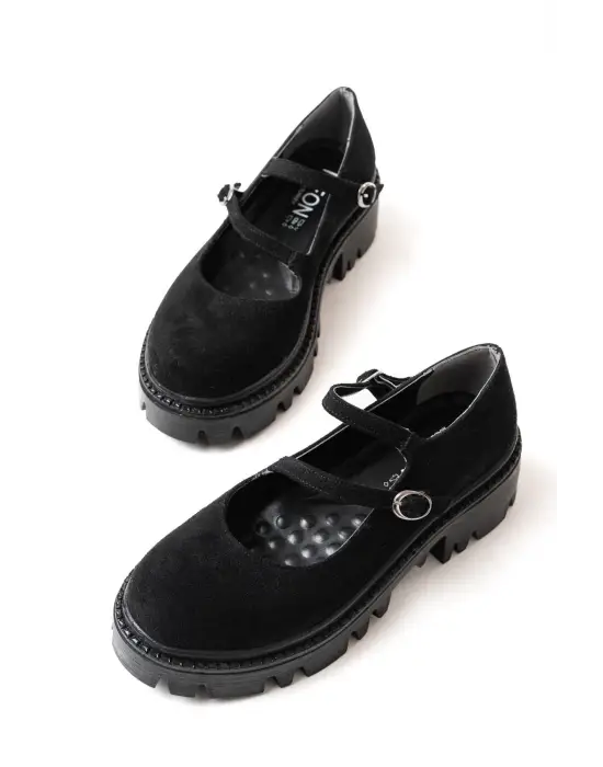 Siyah Süet Günlük Yüksek Tabanlı Loafer Ayakkabı